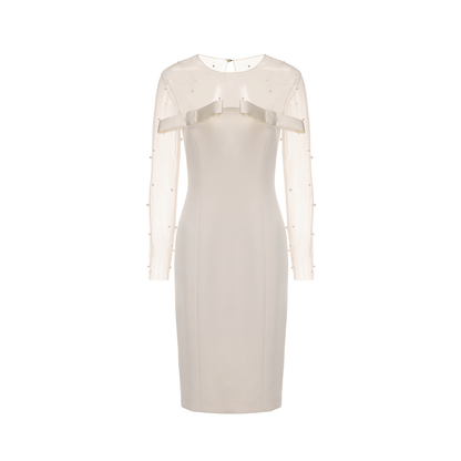 ATELIER MISS LU Fall/Winter Pearl Stitched Bow Waist Dress - HAILEY