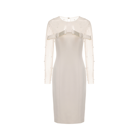 ATELIER MISS LU Fall/Winter Pearl Stitched Bow Waist Dress - HAILEY