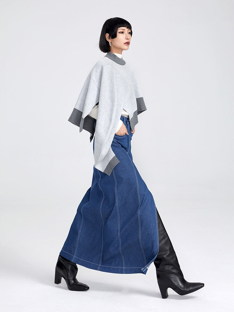 TINY IN large slit long three-dimensional denim skirt -MANNIE