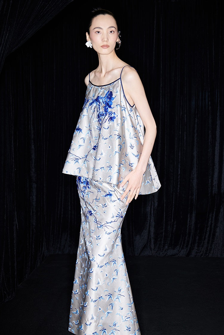 M essential Mackay designer butterfly jacquard blue vine butterfly dress skirt - MASTER.