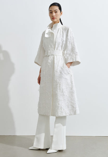 COMME MOI Lv Yan designer spring unique jacquard luxury A-type mid-sleeved trench coat - ARIA.