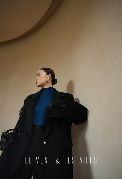 LE VENT&TES AILES luxury wool reversible ostrich feather blazer coat-MAVS.