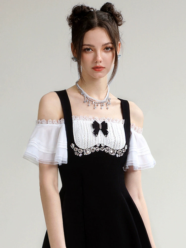 CHECOCRE Stubble Vintage Lace Contrast Two-piece Little Black Dress - CYCLIST