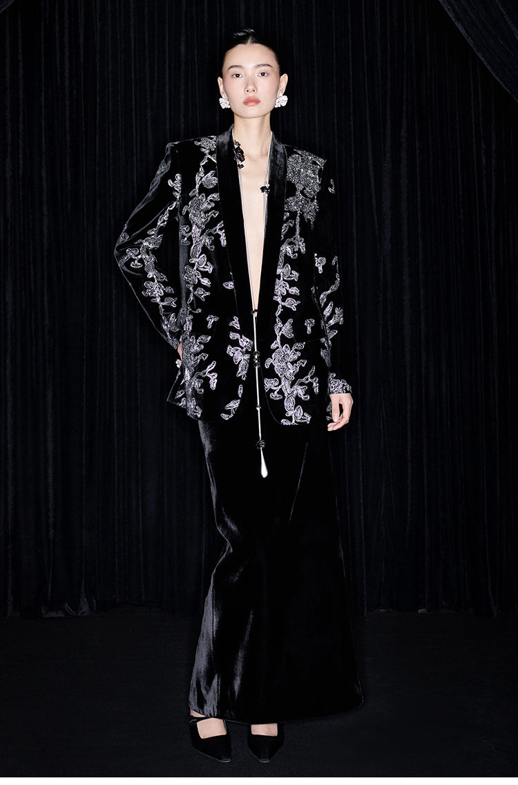 M essential Mackay designer iron orchid embroidered suit - Selima