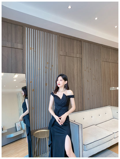DOLLY Luxury Sleeveless Off Shoulder Tube Tob Long Irregular Slit Dinner Dress-KOKIE