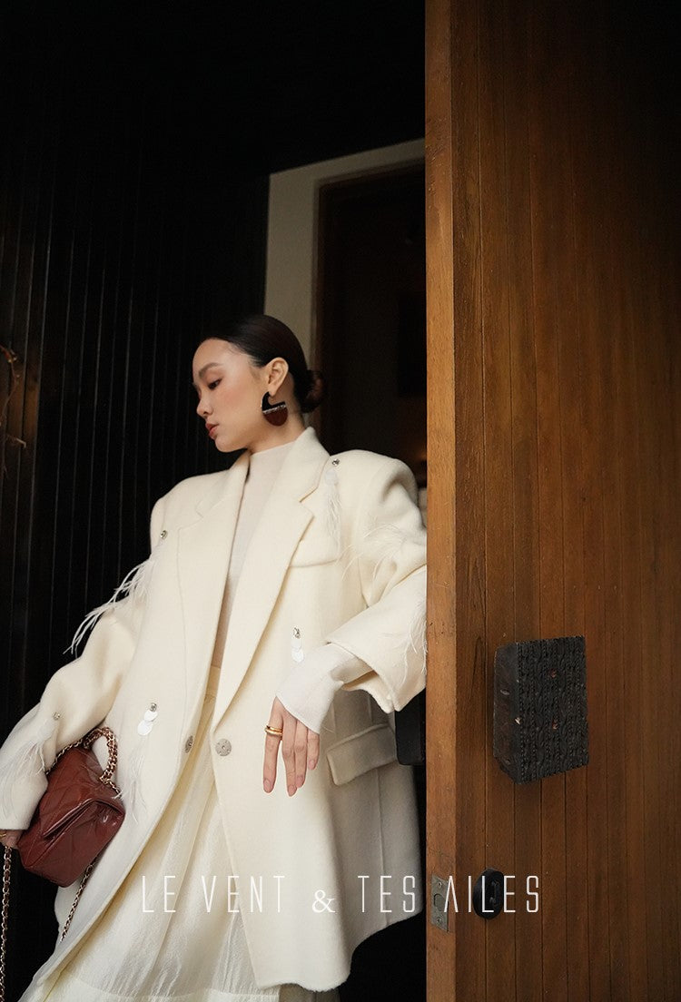 LE VENT&TES AILES luxury wool reversible ostrich feather blazer coat-MAVS.