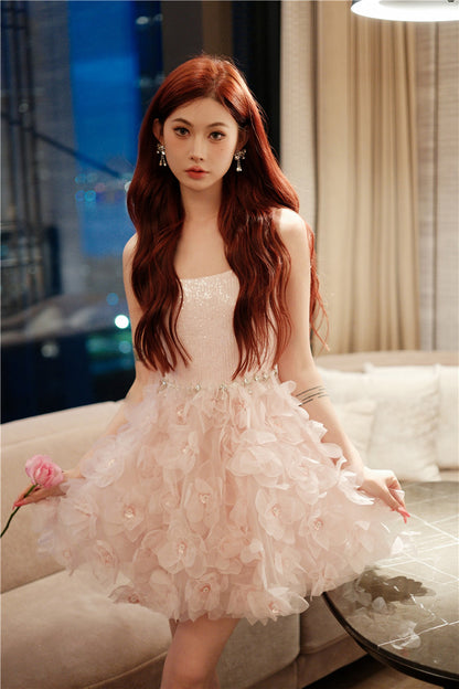 Wardrobes by Chen Elegant Pink Long Sleeve Short Jacket/Ruffle bridal Dress-Maggy