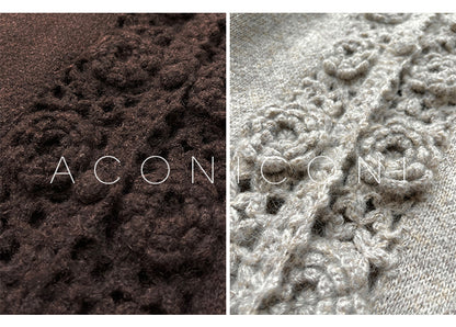 Aconiconi Luxury Loose V-Neck Long Sleeve Crochet Sweater - Camellia in the Fields