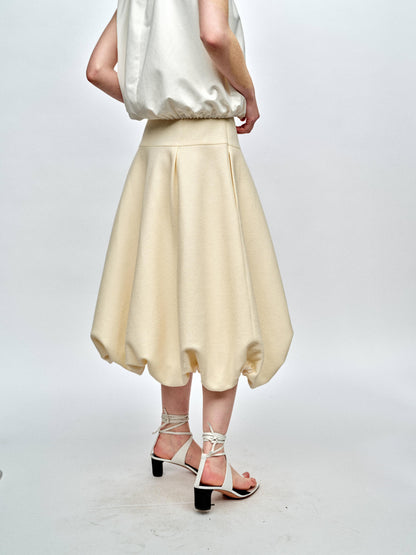 SERRER Beige shirred patchwork design bubble skirt - GABRIEL.