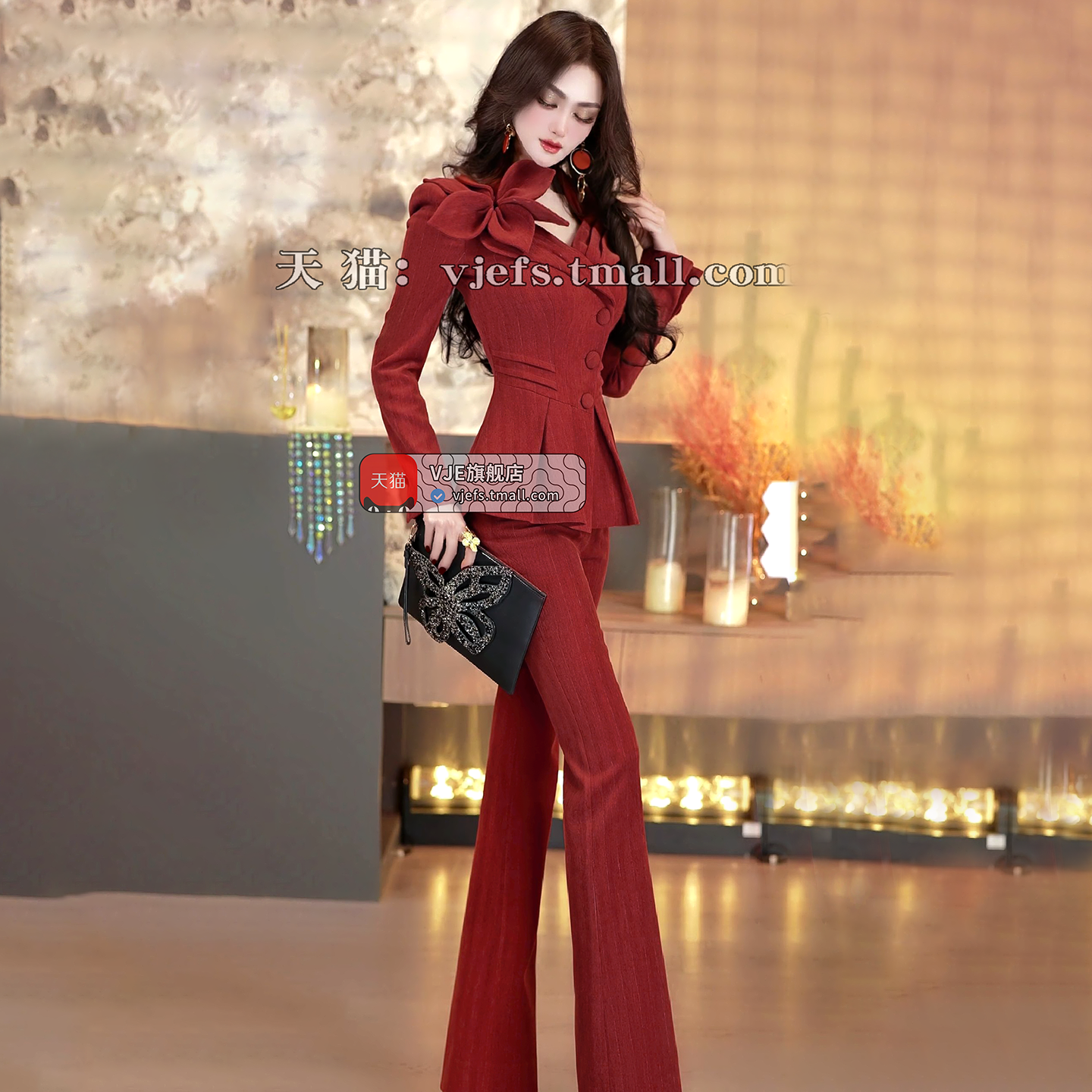 VJE Three-dimensional Flower Top Flared Pants Two-Piece Irregular Suit-LIMI.
