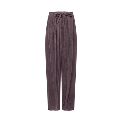 TUYUE Brown Red Elastic Waist Loose Drape Casual Pants - CLARA.