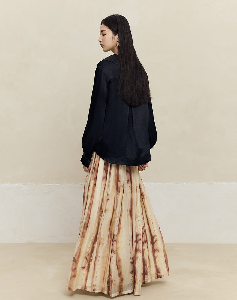 HECO 100% Acetate Long Sleeve red black white Shirt Top Women - glass.