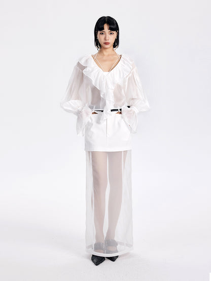 TINY IN mesh spliced two-piece long skirt -TOSHI
