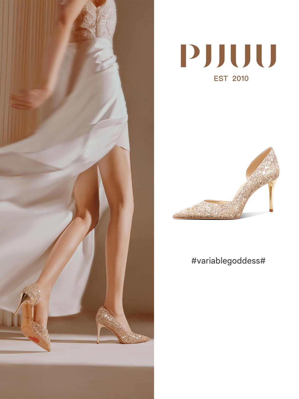 PJJUU side air gold high heels shoes - BIRD.