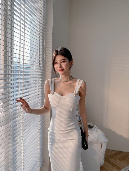 DOLLY Elegant V-Neck Sleeveless Tube Top Body Hug Midi Party Dress-KASIE