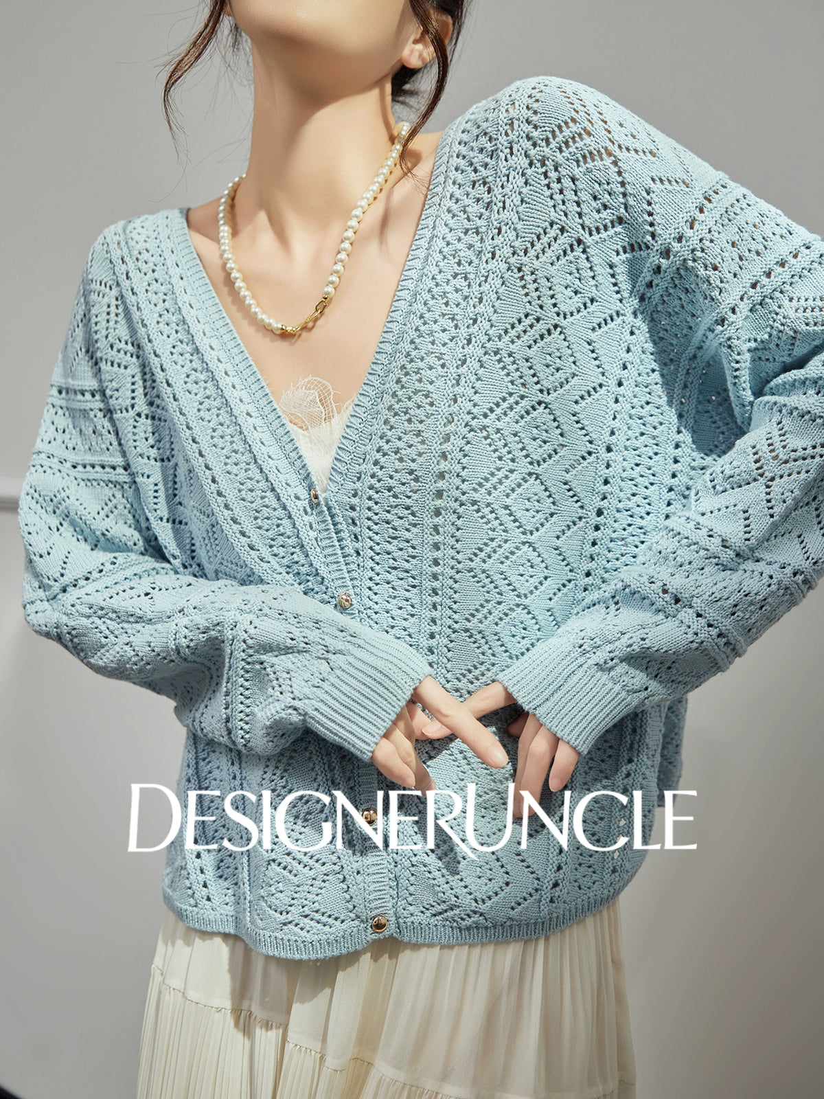 DGU "Cloud Weaving" blue knitted sew carved air quality versatile simple jacket - BEAR.