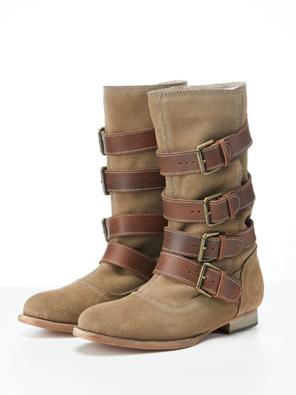 B-FEI Retro Aesthetic Denim Cargo Rider Boots-CHIBU.