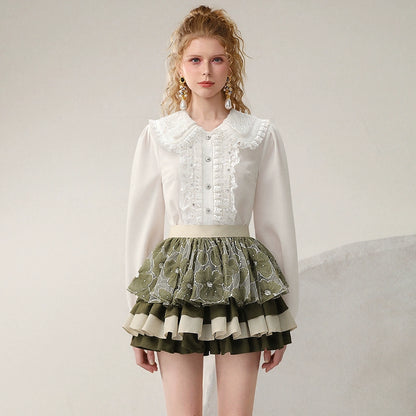 CHECOCRE Stubble French vintage lace cute double-collar top - PETER.