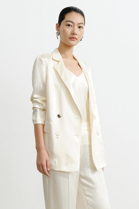 COMME MOI Lv Yan designer summer women's acetate luster commuter straight suit - WILLOW .