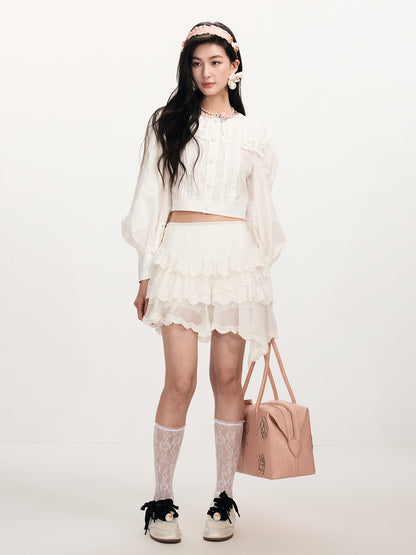 FAME Madeira embroidered lace skirt women's short skirt