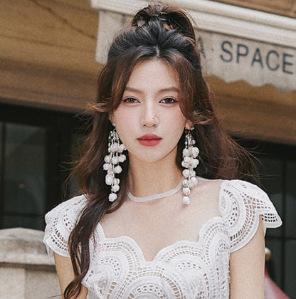 DOLLY Luxury Palace Style Flower Bud Tassel Chic Earrings-DALAL