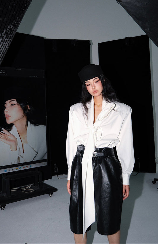 MEI SANGUAN white French retro lace-up shirt - HAKEEM