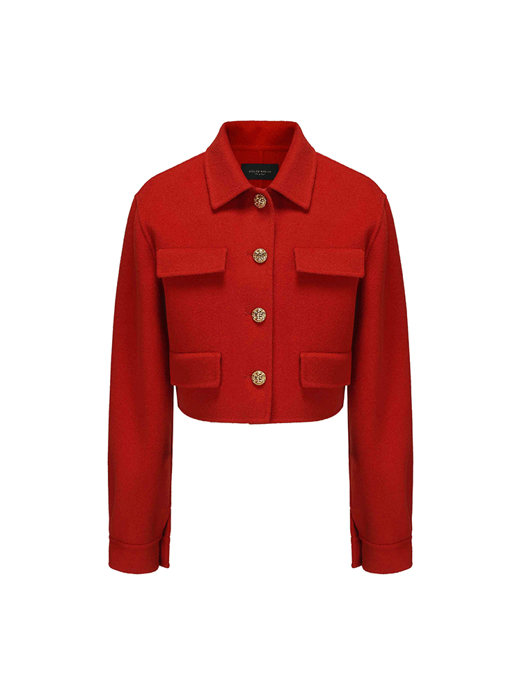 ATELIER MISS LU Vintage Flower Buckle Wool Tweed Crop Jacket - LION.