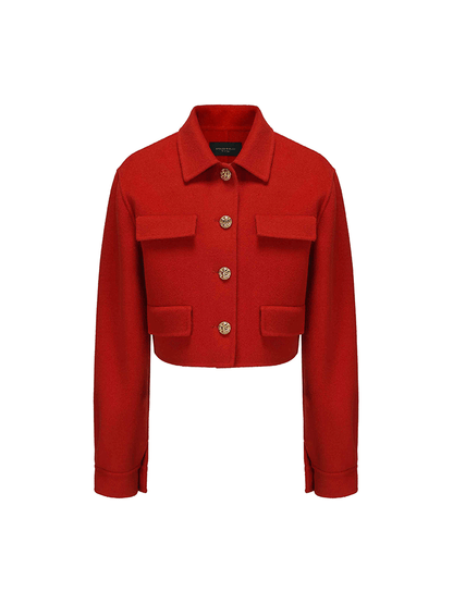 ATELIER MISS LU Vintage Flower Buckle Wool Tweed Crop Jacket - LION.
