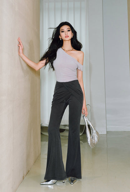 WANGXO Brilliant Radiant Acetate Bright Silk Heavy Handmade Slanted Shoulder Top - NELLA