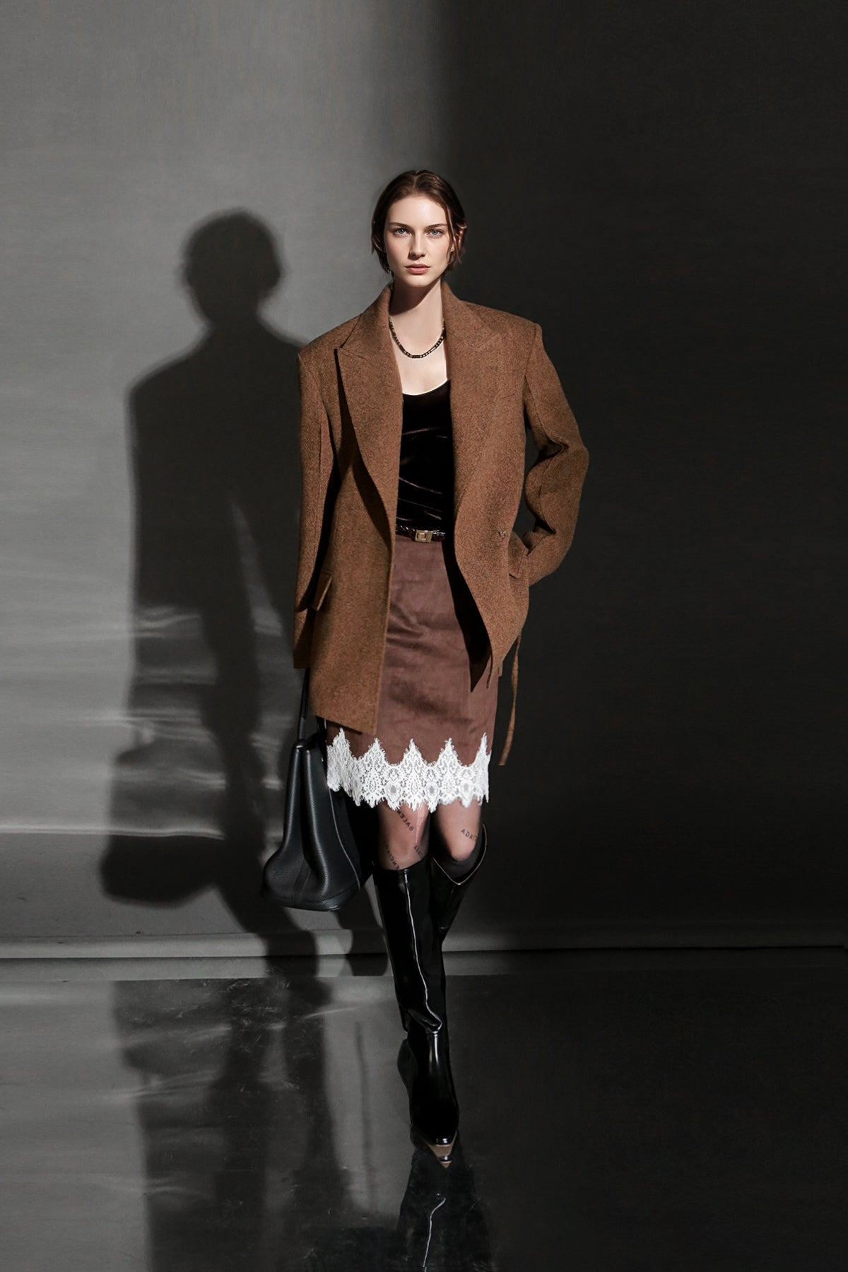 PIAOIN French Romantic Lace Trim Design Suede Skirt Women's Retro Hip Lace- FREY