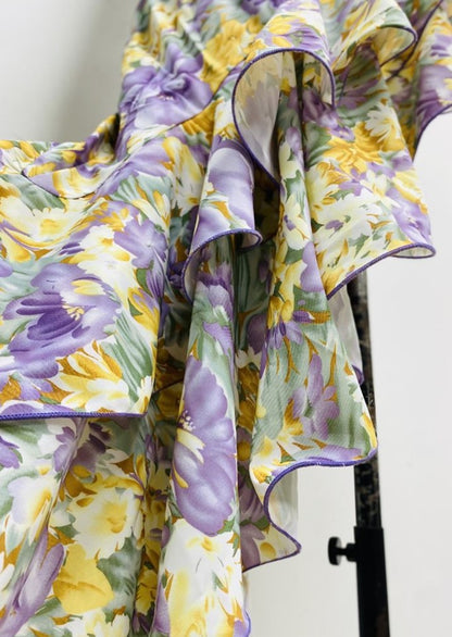 DOLLY Elegant Slant Collar Long Puff Sleeve Hollow Irregular Ruffled Hem Dress-KIERA