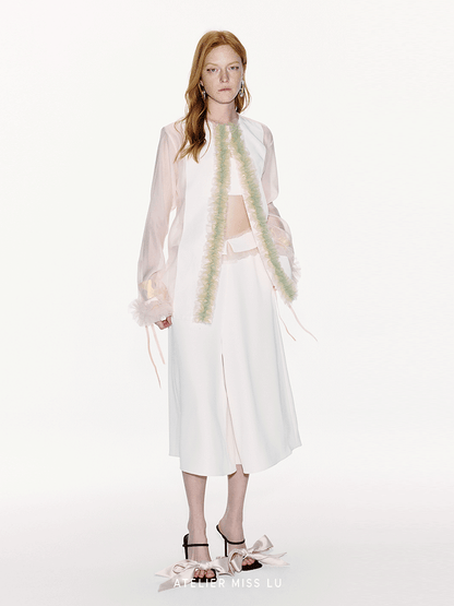 ATELIER MISS LU Authentic Waist Tulle Paneled Wide Leg Pants - KARINA