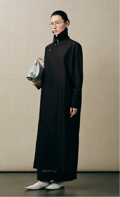 ZHUCHONGYUN Chinese oriental bias shirt collar wool top-YATA.