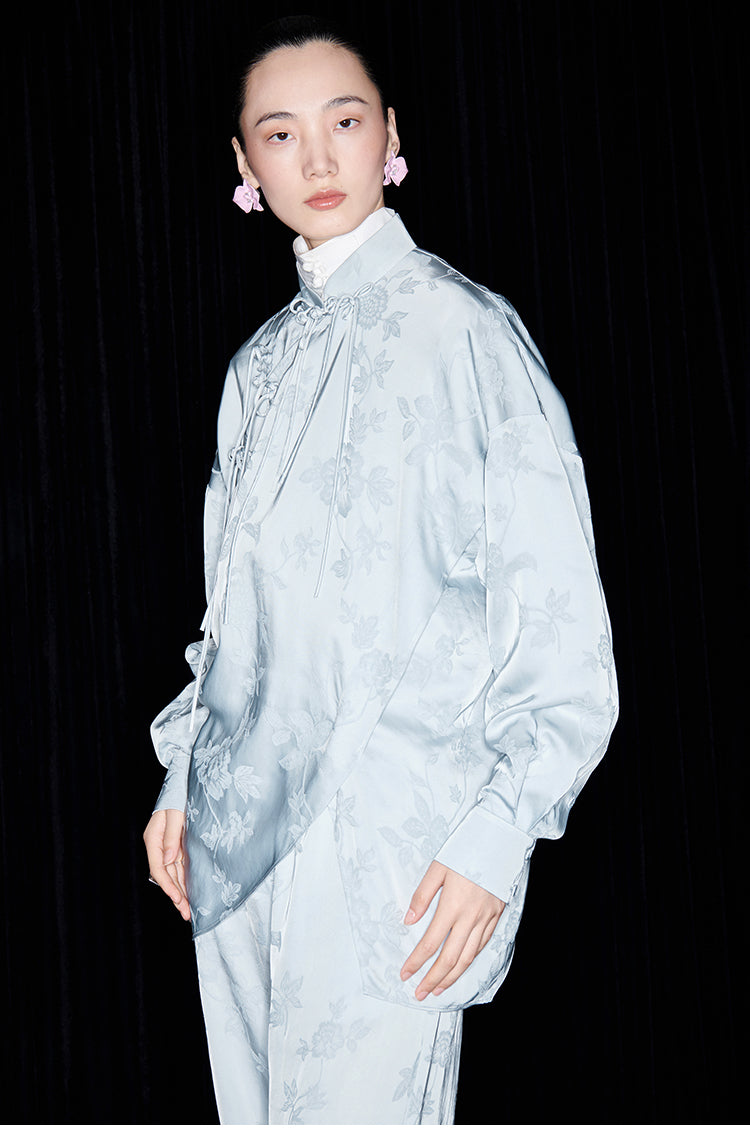 M essential Mackay designer pastel bue disc button placket shirt pant top set - sept.