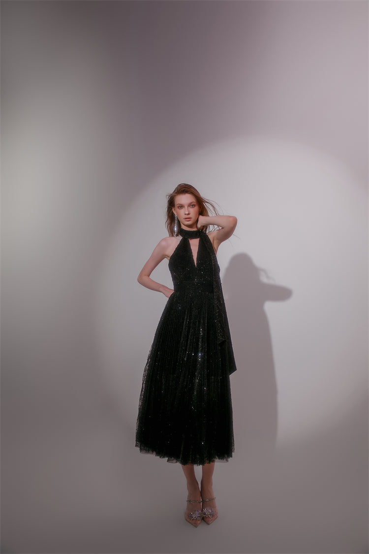 Wardrobes by Chen High End Black Halter Neck Sleeveless lbd Cocktail Dress-Blackie