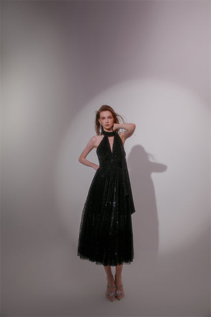 Wardrobes by Chen High End Black Halter Neck Sleeveless lbd Cocktail Dress-Blackie