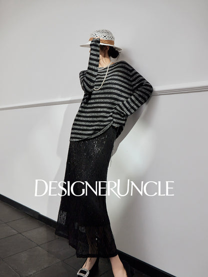 DGU "Ink Sequence" black and gray wool knitted sweater - DREAM.