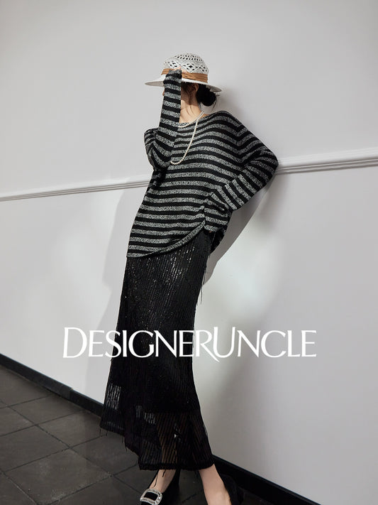 DGU "Ink Sequence" black and gray wool knitted sweater - DREAM.