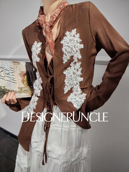 DGU "Mo Zhao" coffee new commuter retro loose Chinese embroidered top - POWER.