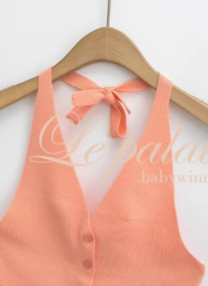 Le Palais Vintage Summer knitted vests halterneck suspenders- ROBBIE.