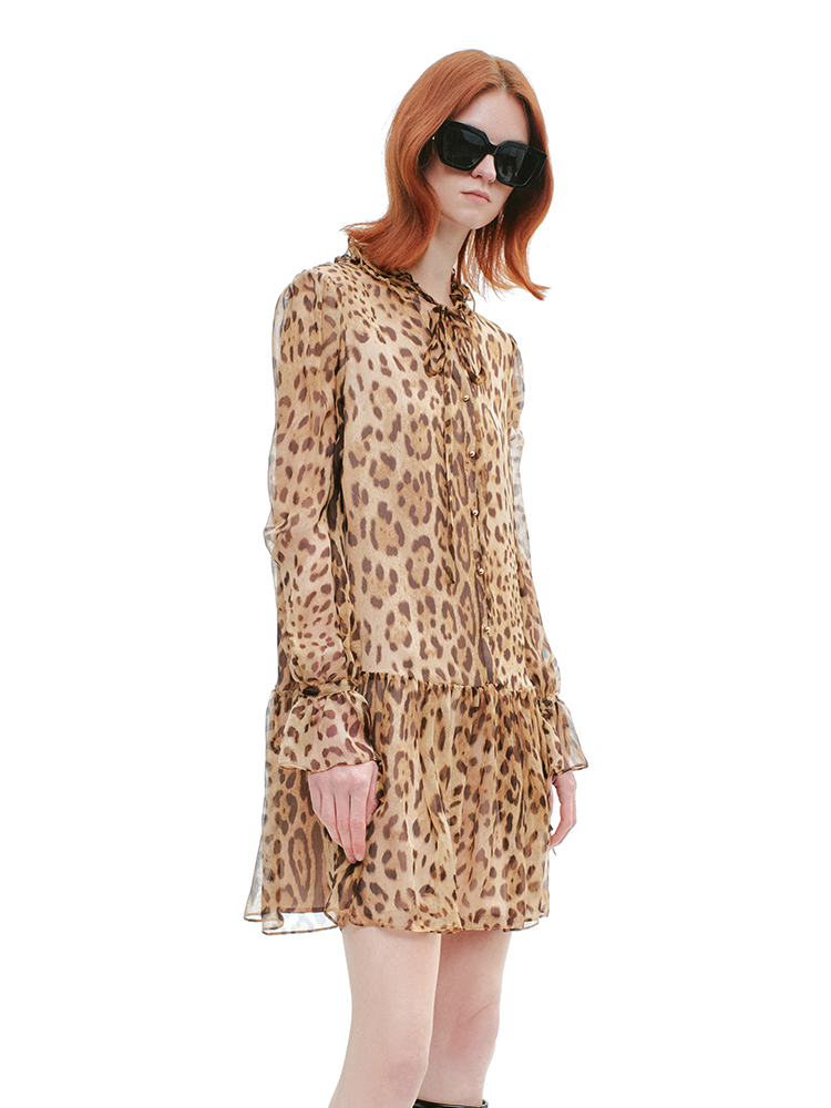 YES BY YESIR | Leopard Print Ruffle Short Dress -MALEINA.