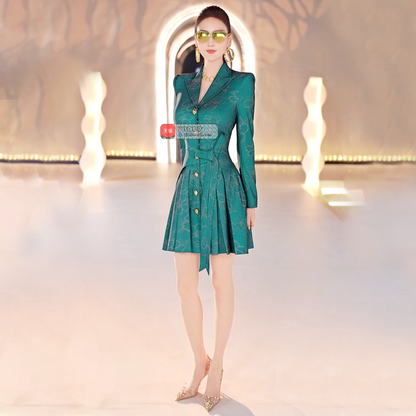 VJE Commuter Suit Jacquard Waist Pleated Dress - MICK.