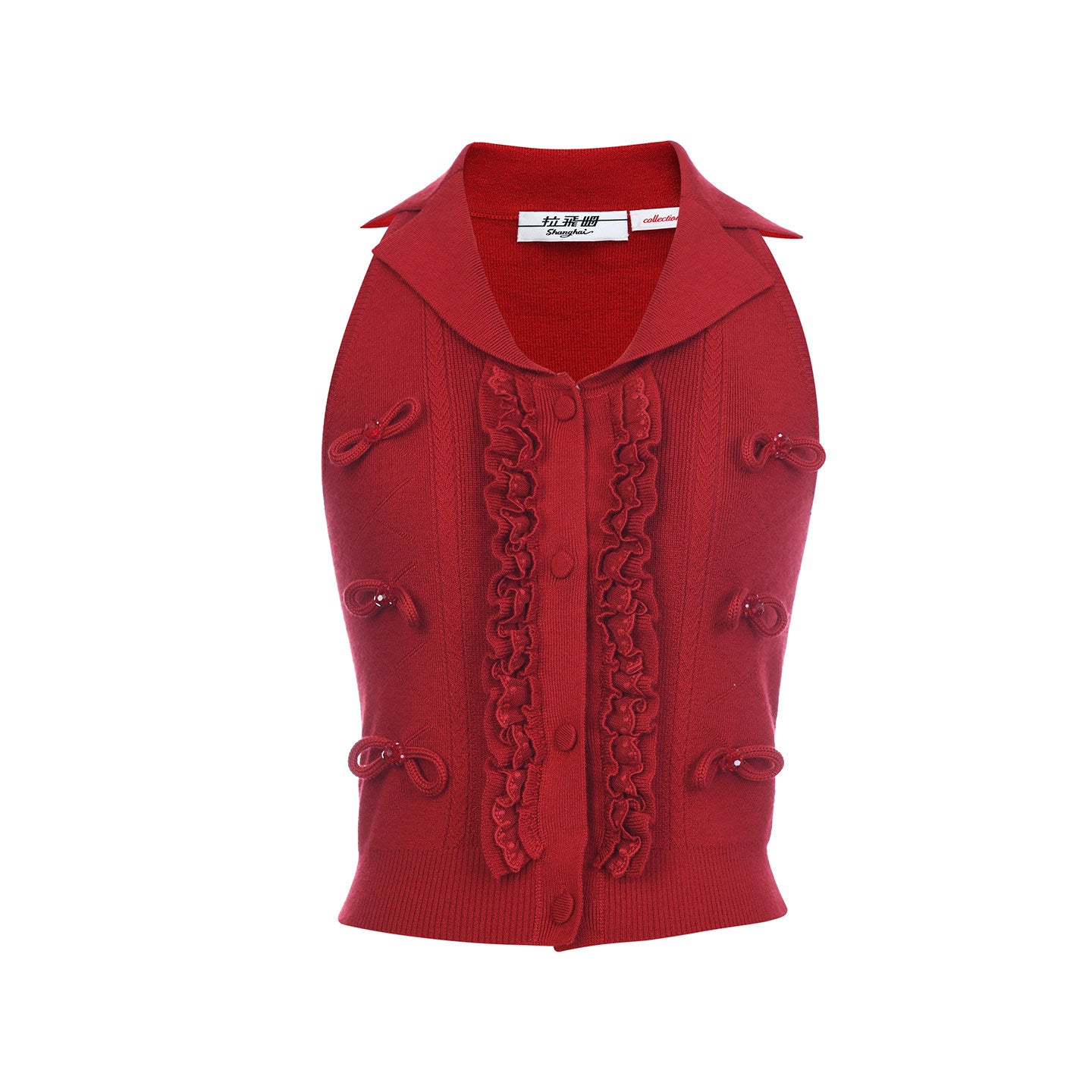 FAME Red sleeveless bow beaded knitted vest - ANASTASIA.