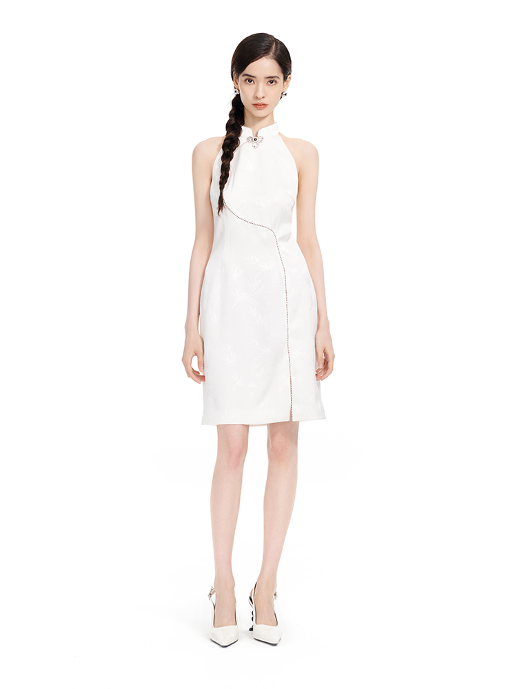 YES BY YESIR | Silk Cheongsam-Inspired Halterneck Dress - XIUMEI.