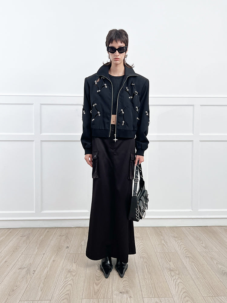 ANNAKIKI acetate wool four-pointed star metal ring jacket-YAXUAN