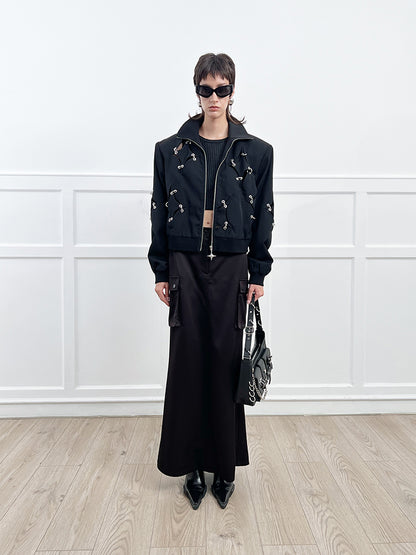 ANNAKIKI acetate wool four-pointed star metal ring jacket-YAXUAN