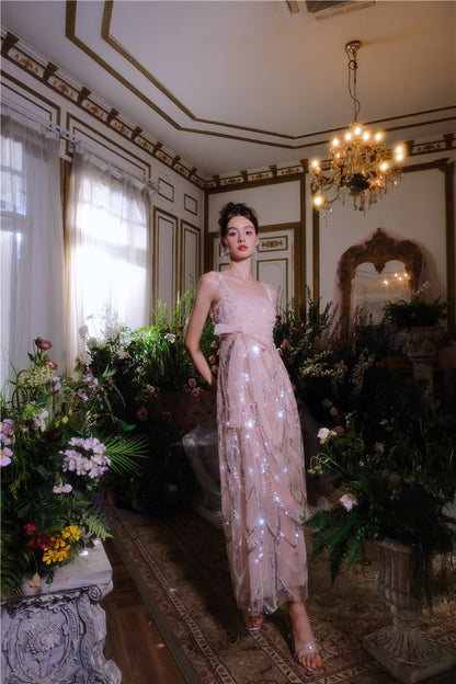 Wardrobes by Chen Luxury Fog Pink Round Neck Sleeveless Chiffon Dinner Dress-Nini