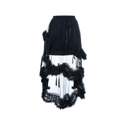 FAME Black Bow Lace Layered Mesh Cake Skirt - ARIANNA.