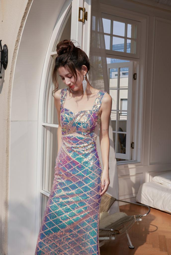 DOLLY Elegant V-Neck Sleeveless High Waist Long Fish Tail Banquet Dress-PHANIE