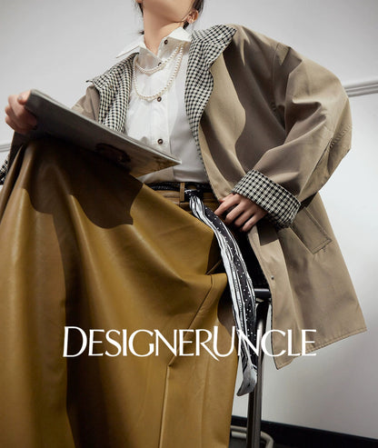 DGU "Niyu" khaki double-breasted mid-length trench coat - DANGE.